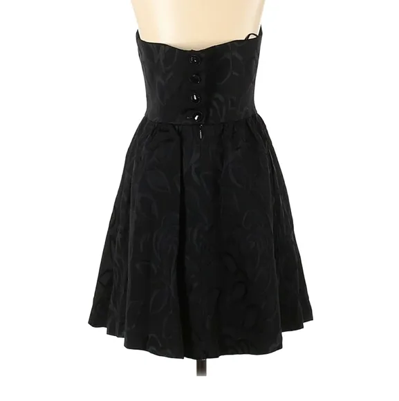 🖤 SALE Elegant Goth Glam Black Damask Strapless Dress Mini Full Skirt Formal