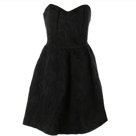 🖤 SALE Elegant Goth Glam Black Damask Strapless Dress Mini Full Skirt Formal