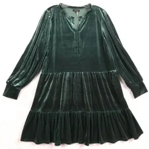 1. State Womens Dress Long Sleeve Velvet Velour Tiered Emerald Green XL New