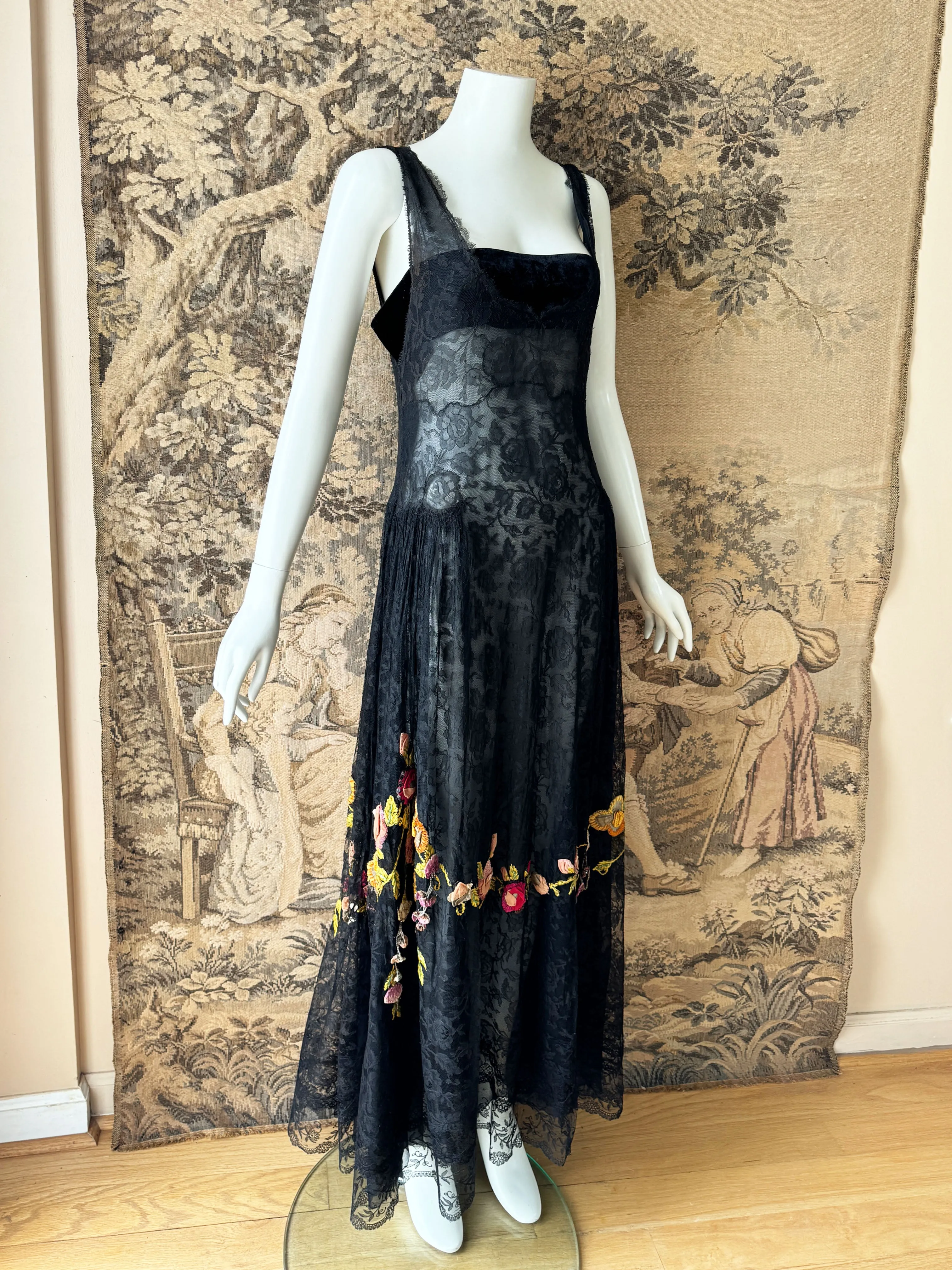 1920s Embellished Chantilly Lace Dress