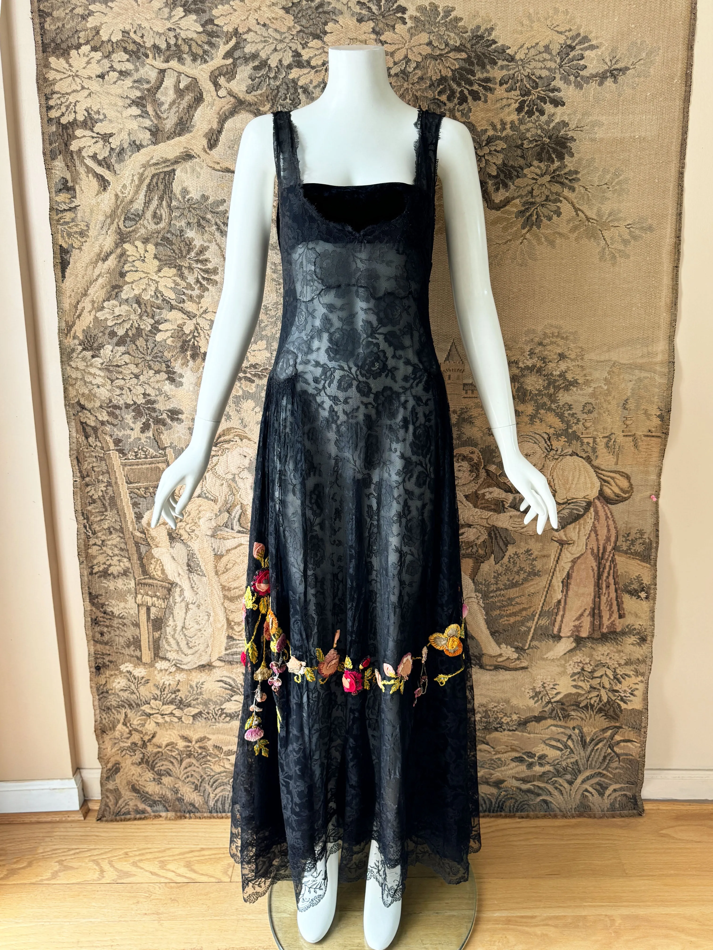 1920s Embellished Chantilly Lace Dress