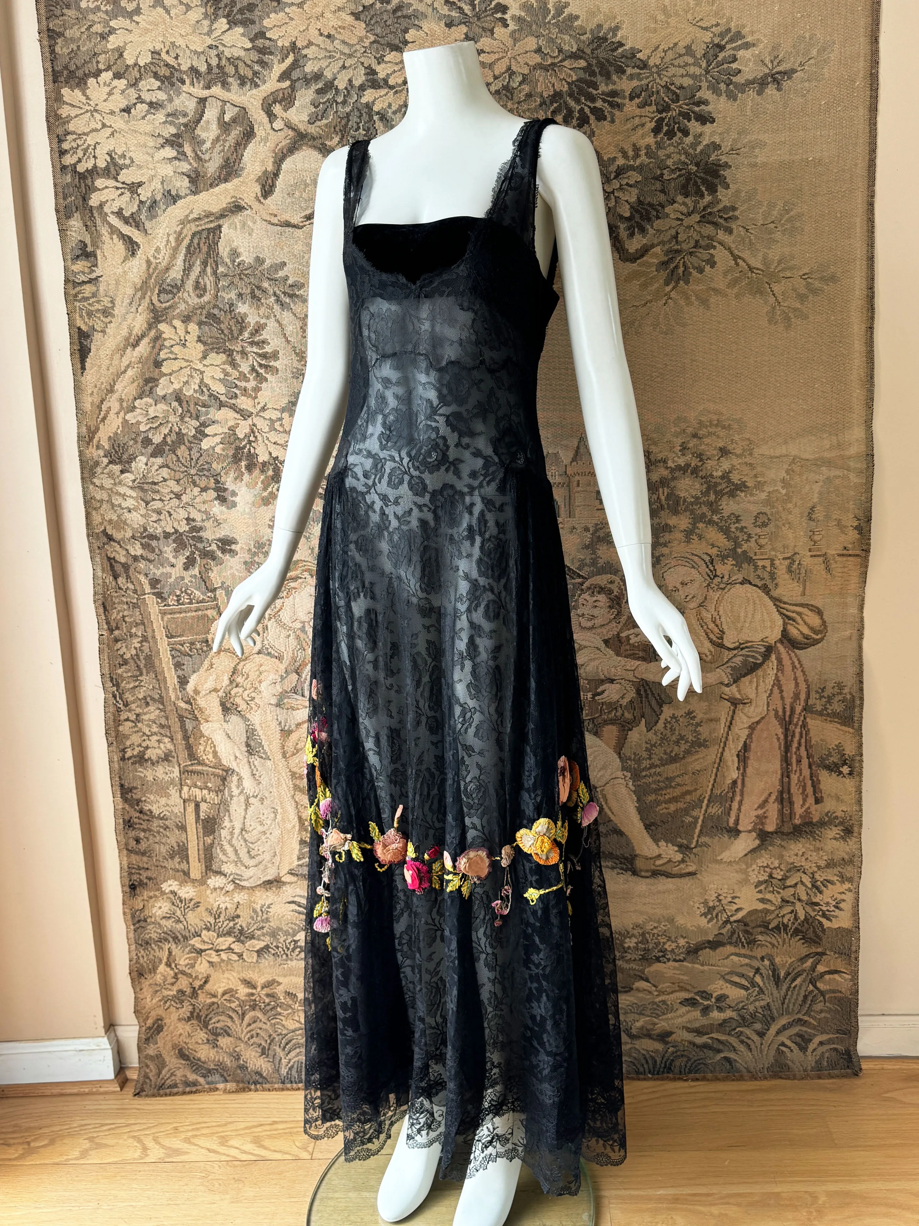 1920s Embellished Chantilly Lace Dress