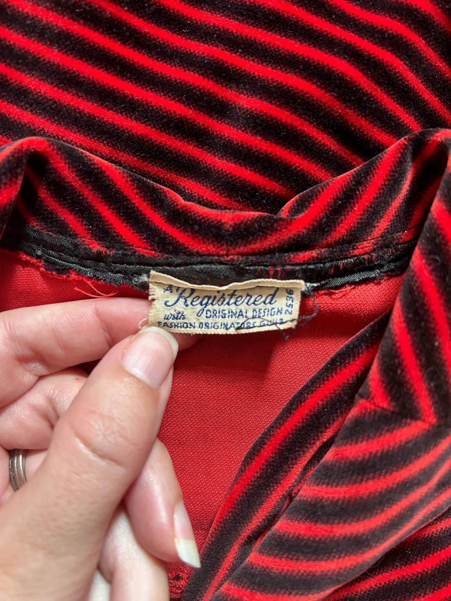 1930s 1940s striped FOGA velvet dress . size small to s/m