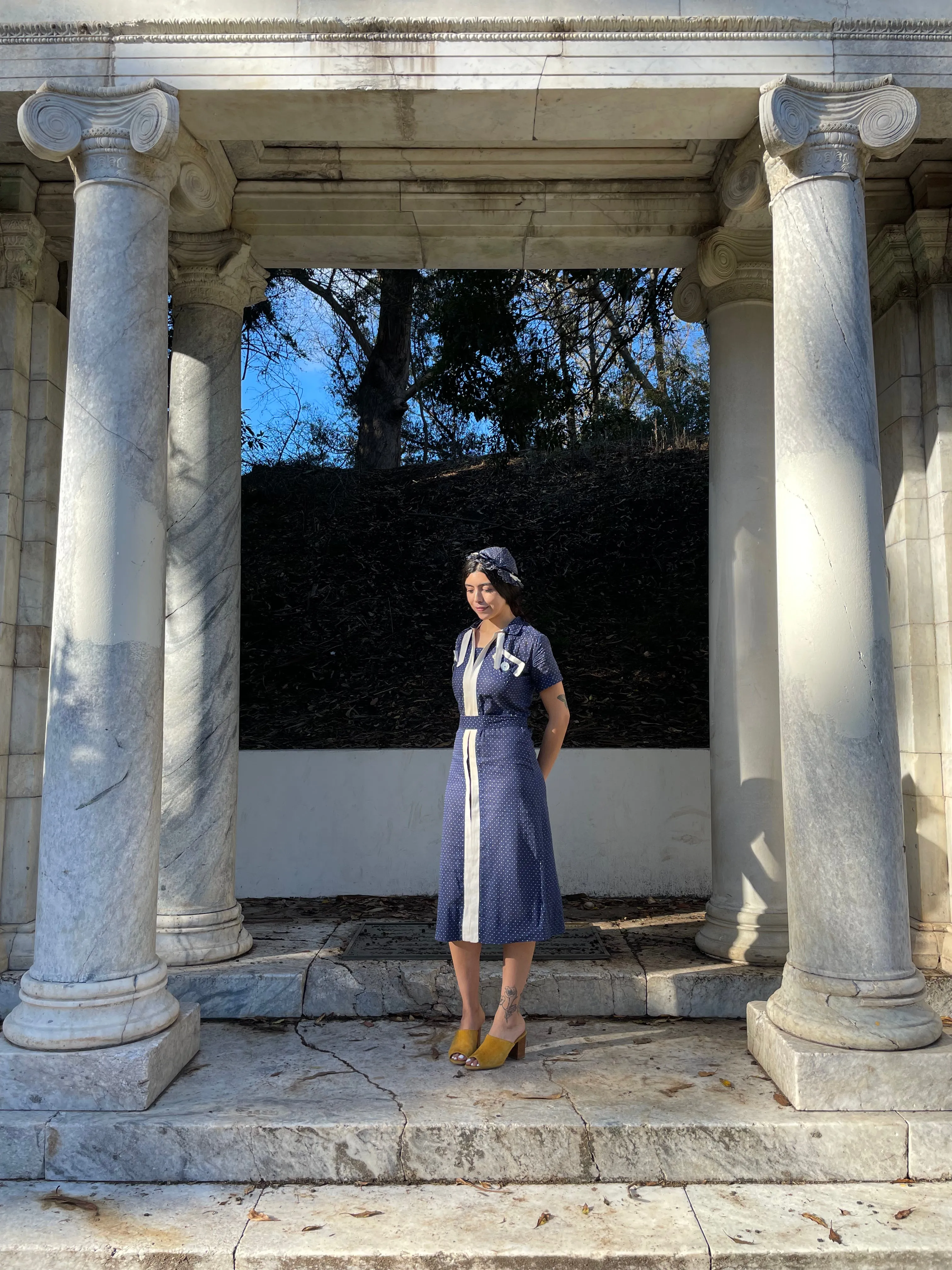 1930s Navy Swiss Dot 3 Piece Dress Set