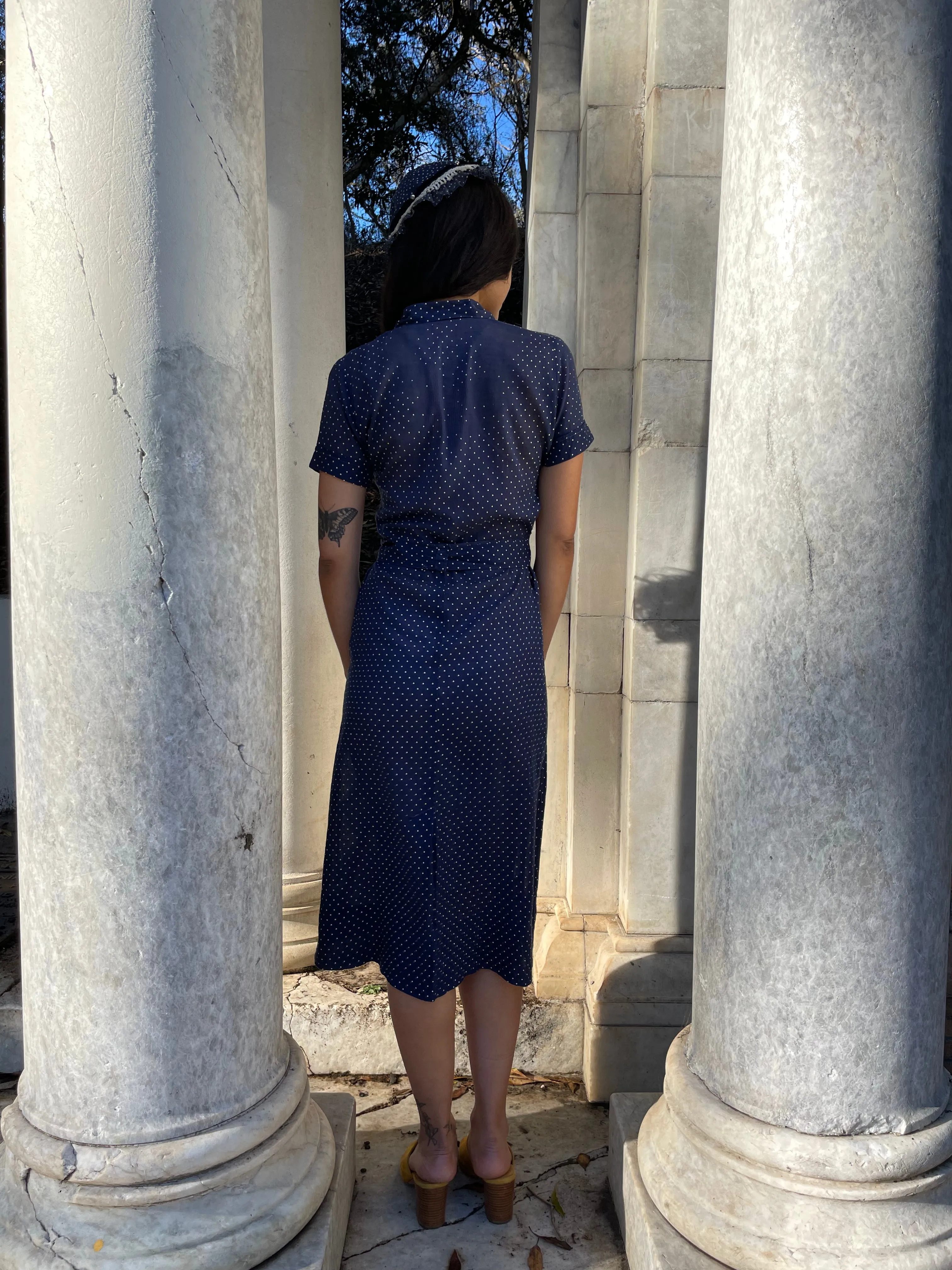 1930s Navy Swiss Dot 3 Piece Dress Set