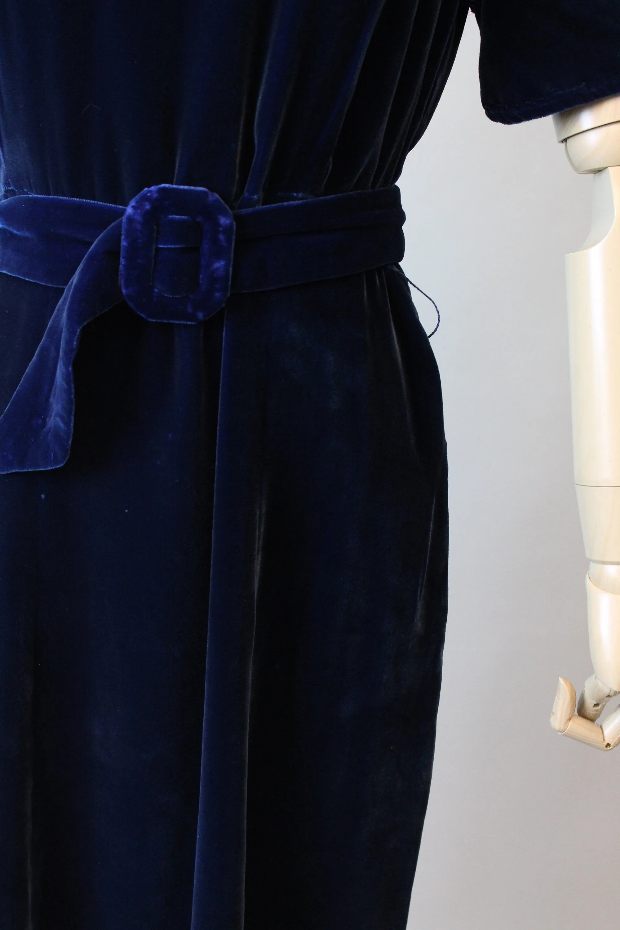 1930s PUFF sleeves BLUE silk VELVET dress small medium | new fall