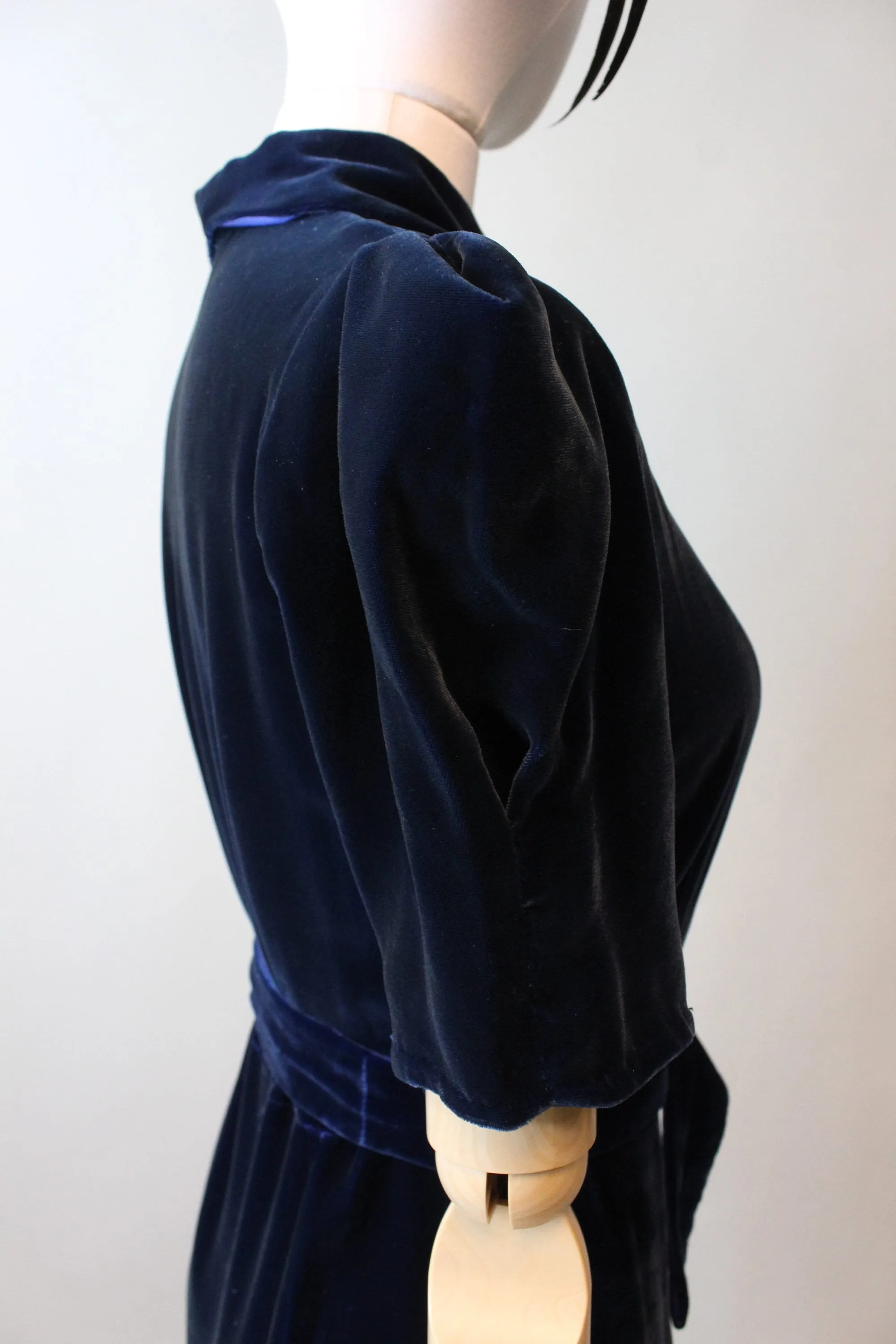 1930s PUFF sleeves BLUE silk VELVET dress small medium | new fall