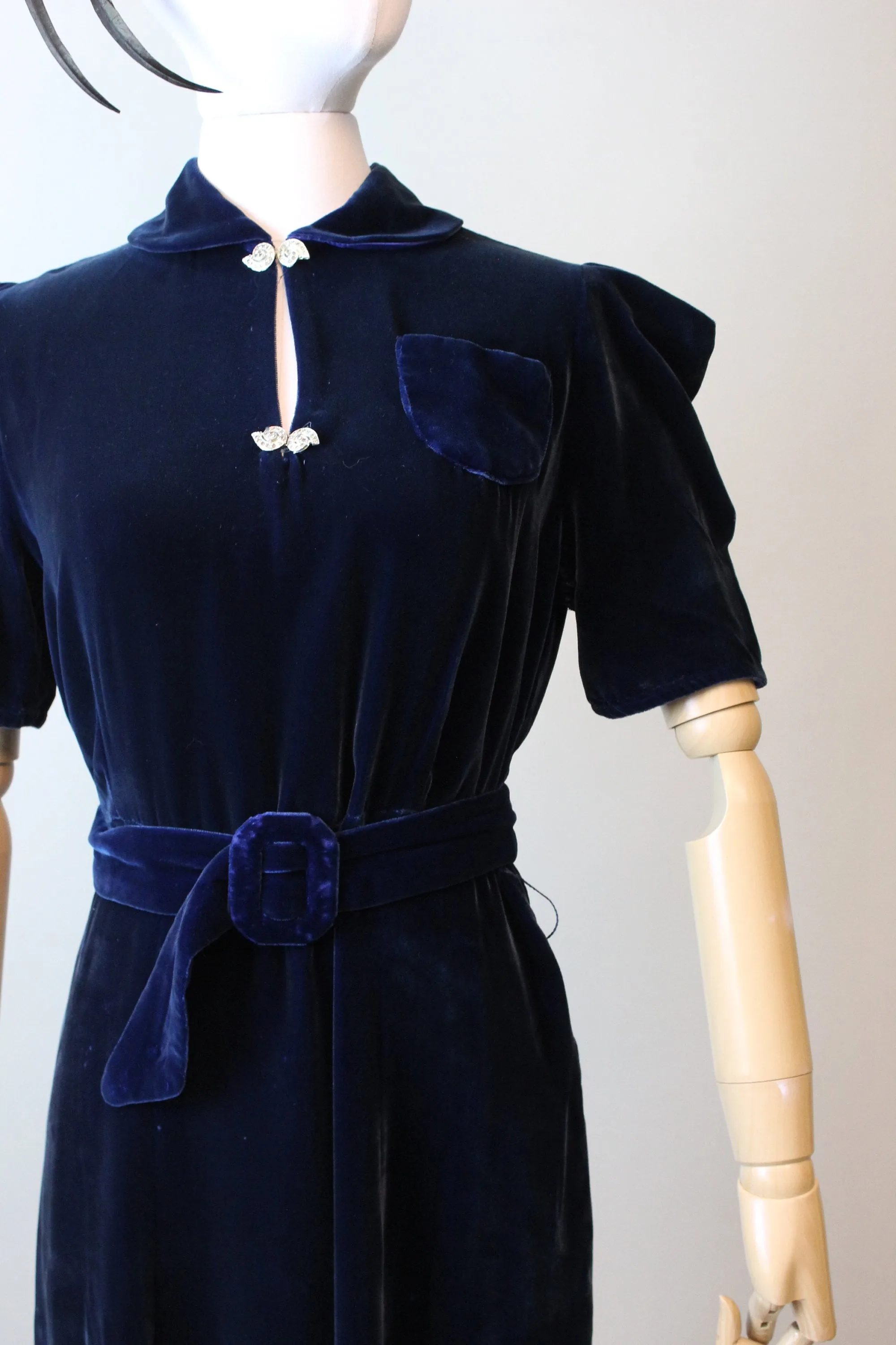 1930s PUFF sleeves BLUE silk VELVET dress small medium | new fall