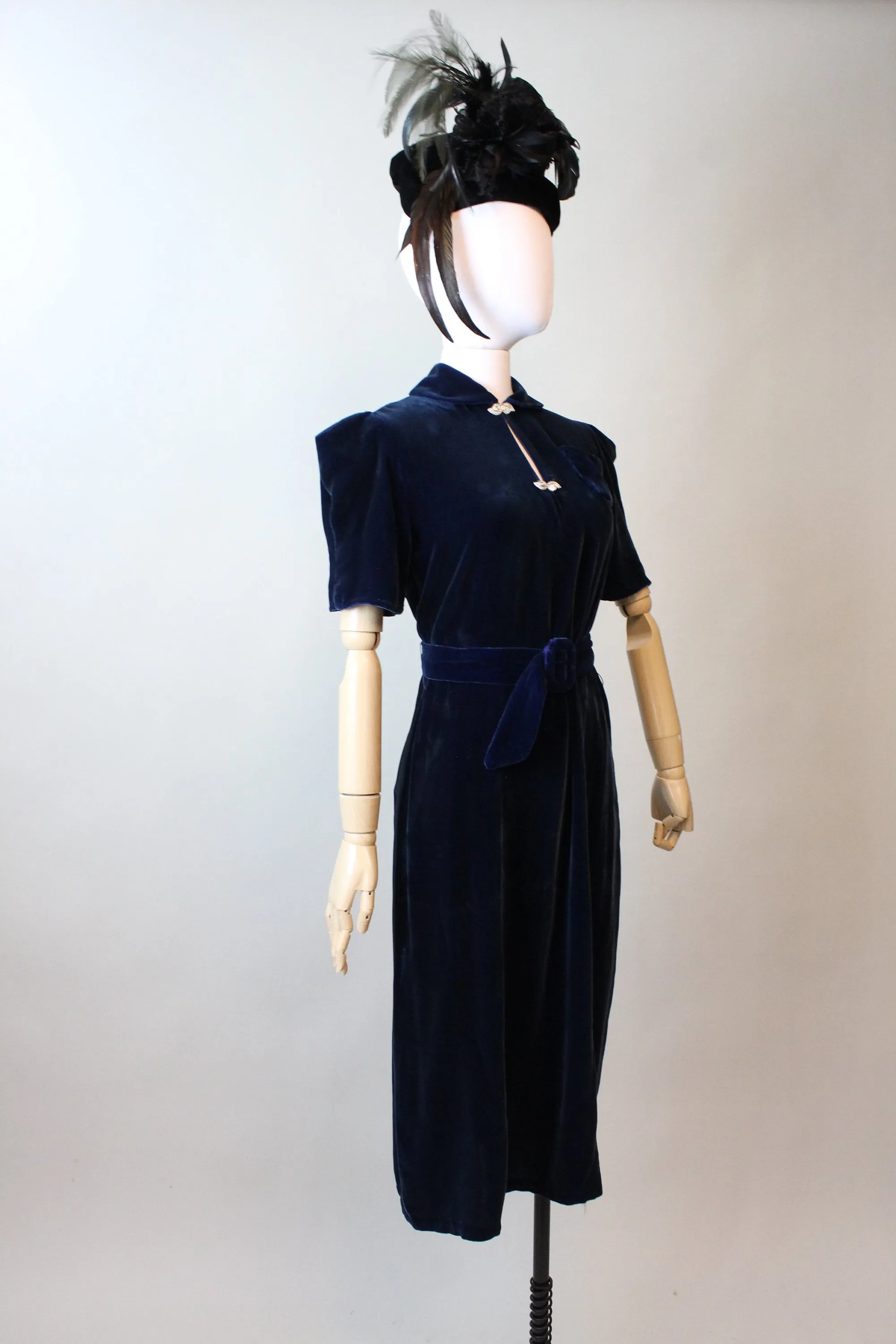 1930s PUFF sleeves BLUE silk VELVET dress small medium | new fall