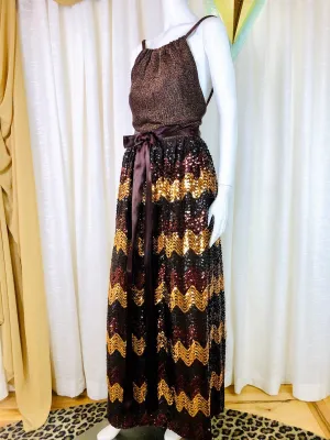 1960's Sequined Chevron Disco Gown