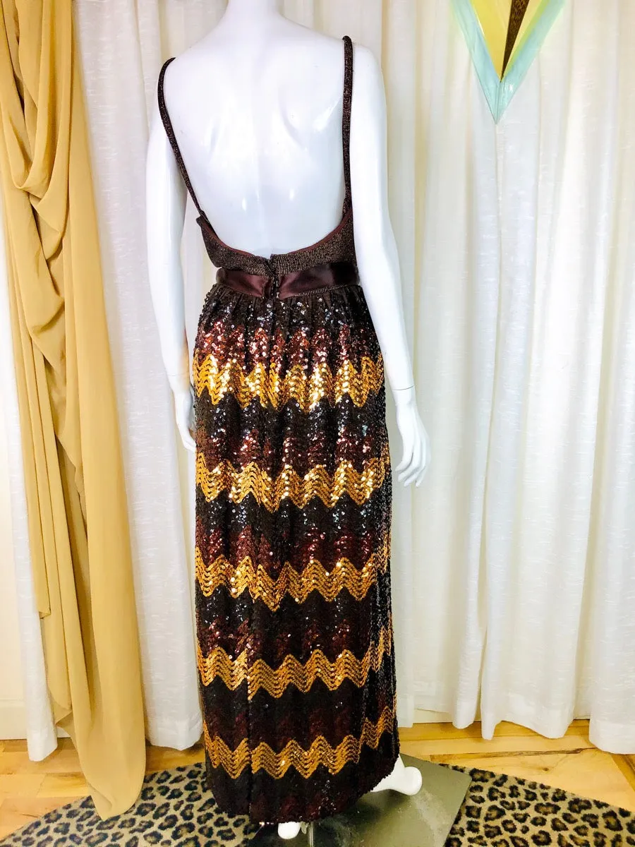 1960's Sequined Chevron Disco Gown