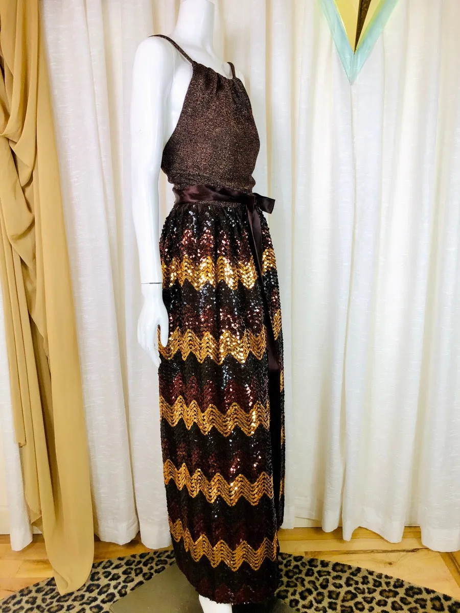1960's Sequined Chevron Disco Gown