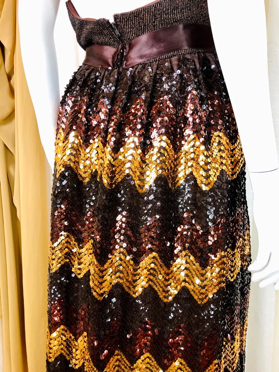 1960's Sequined Chevron Disco Gown