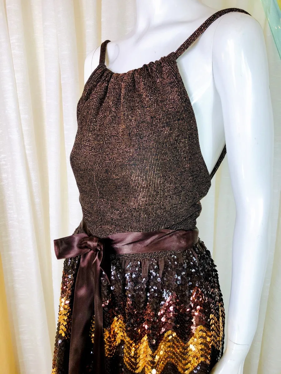 1960's Sequined Chevron Disco Gown