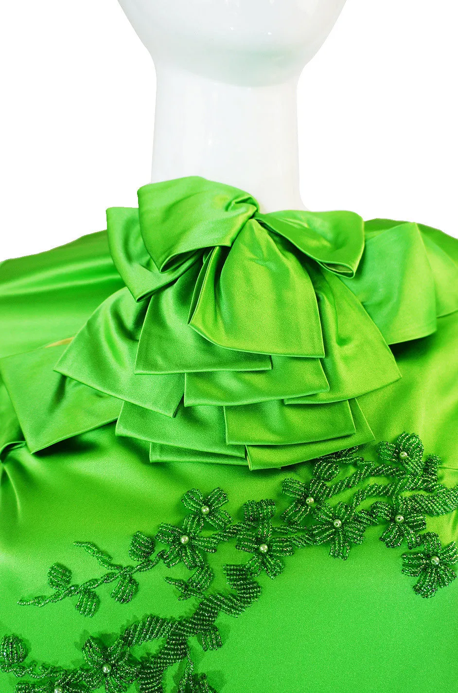 1960s Vibrant Emerald Beaded Silk Gown
