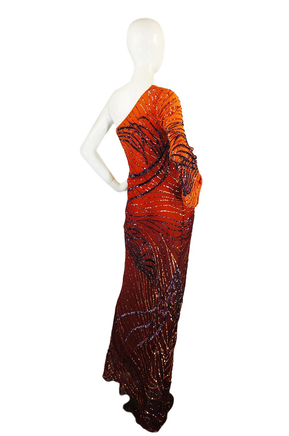 1990s Beaded Ombre Silk Chiffon Gown