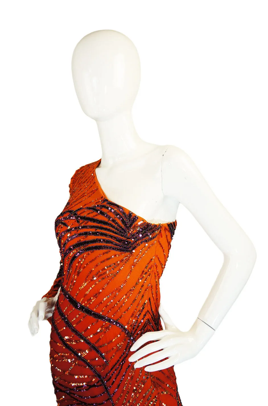 1990s Beaded Ombre Silk Chiffon Gown