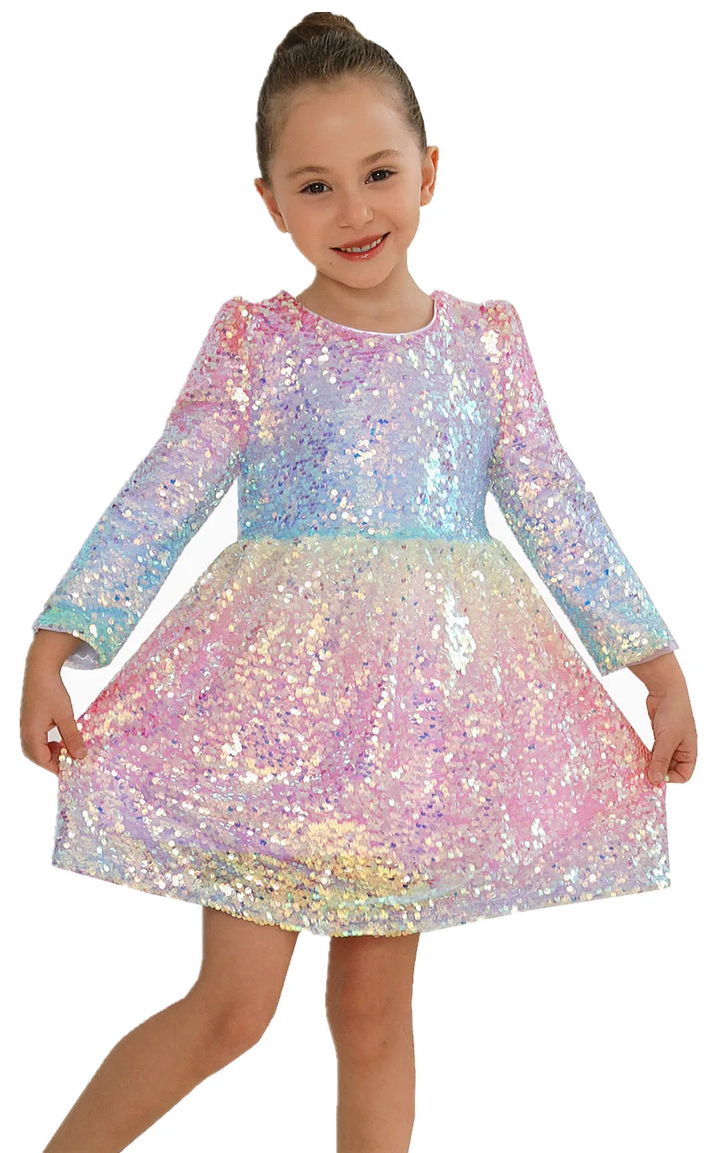 2Bunnies Girls' Ombre Sequin Long Sleeve Dress