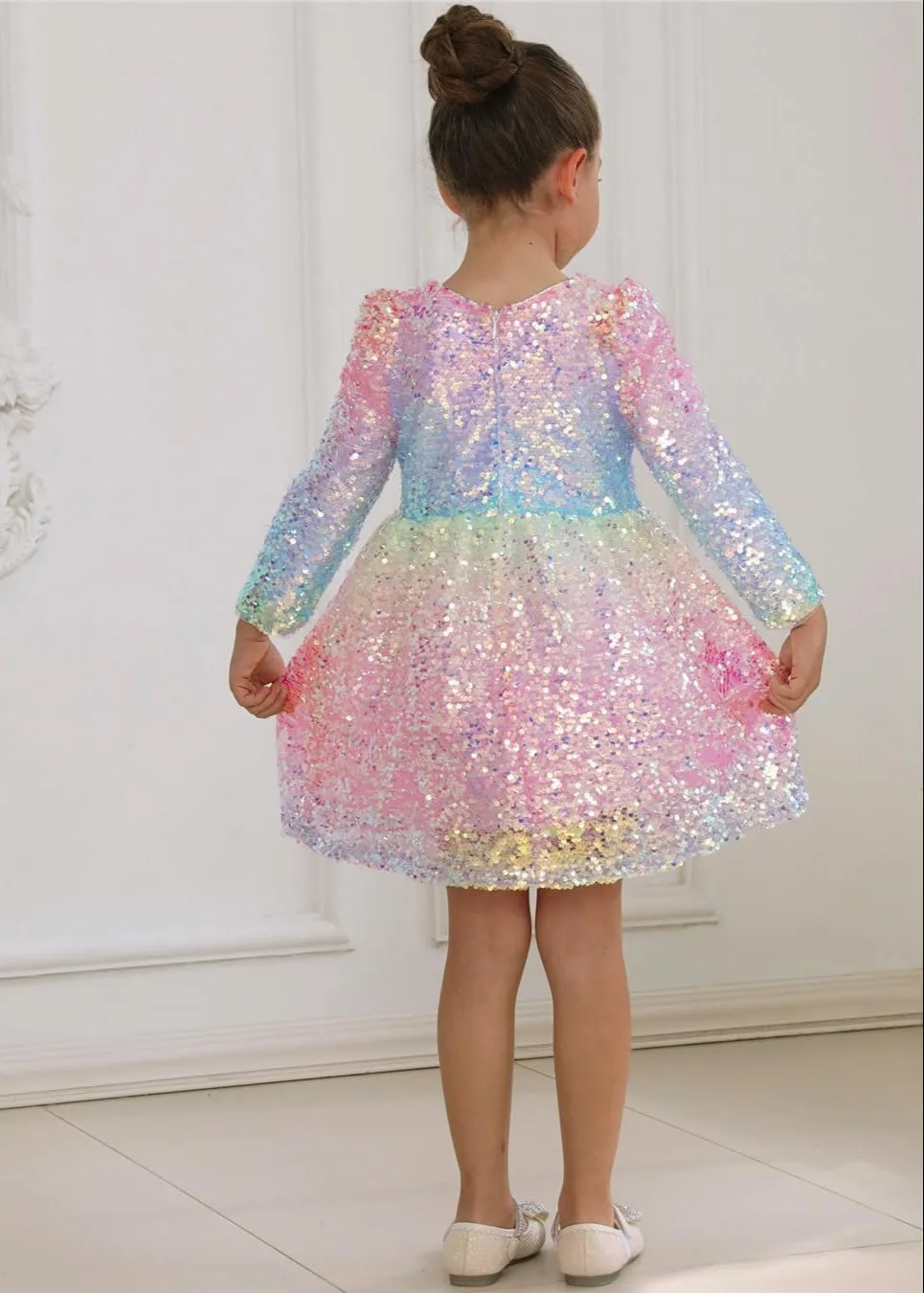 2Bunnies Girls' Ombre Sequin Long Sleeve Dress
