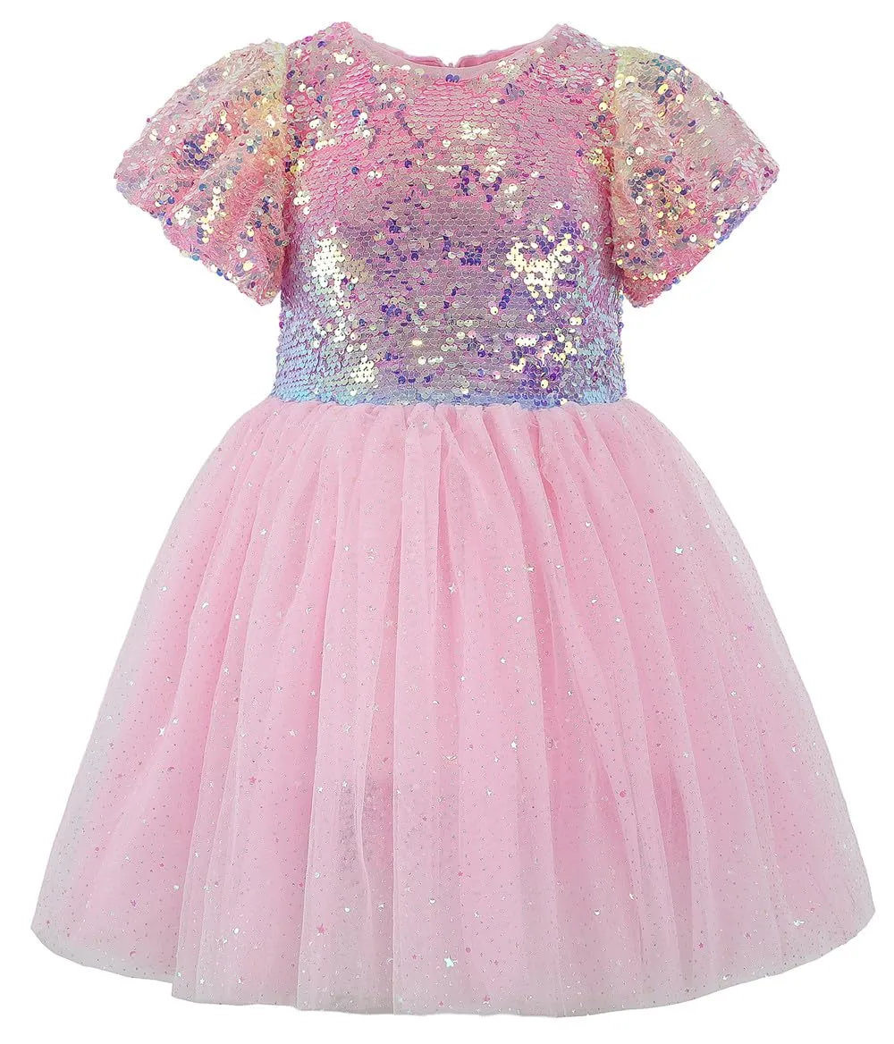 2Bunnies Girls' Ombre Sequin Tulle Dress