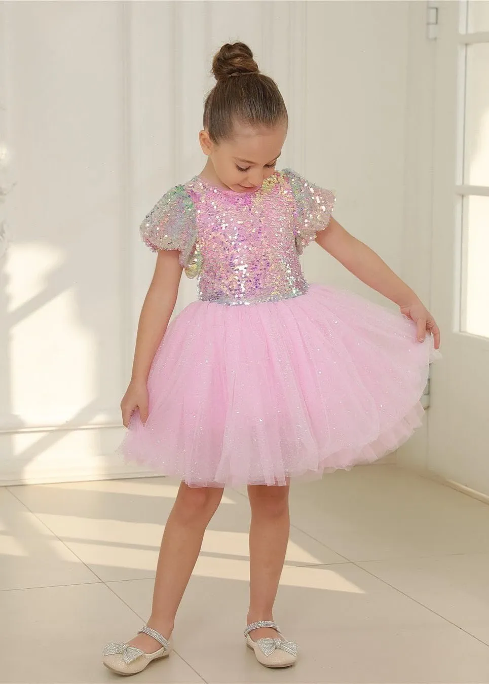 2Bunnies Girls' Ombre Sequin Tulle Dress