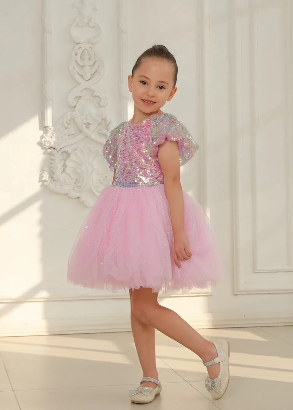 2Bunnies Girls' Ombre Sequin Tulle Dress