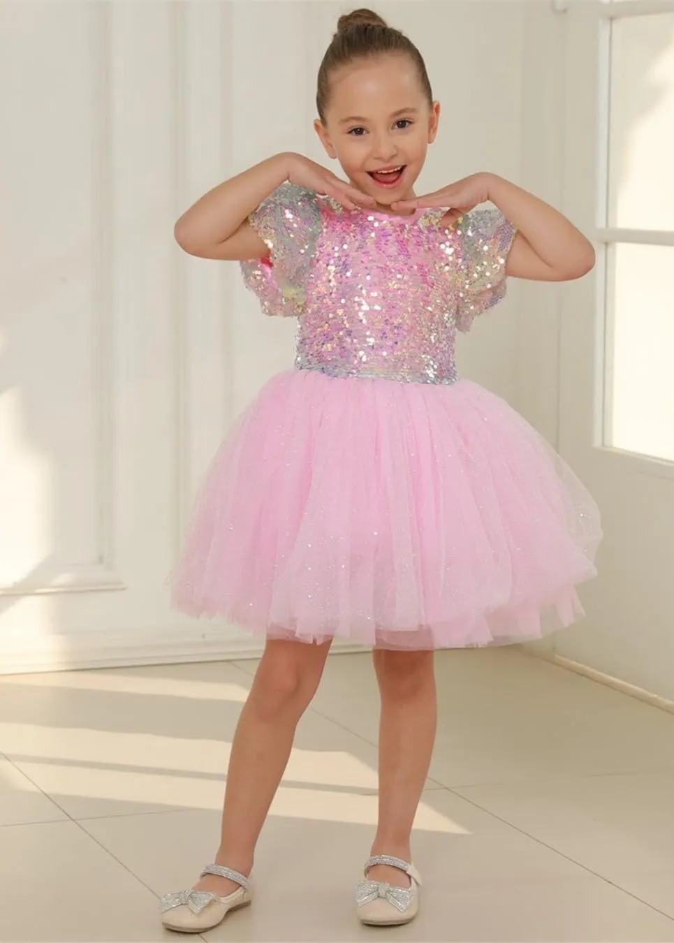2Bunnies Girls' Ombre Sequin Tulle Dress