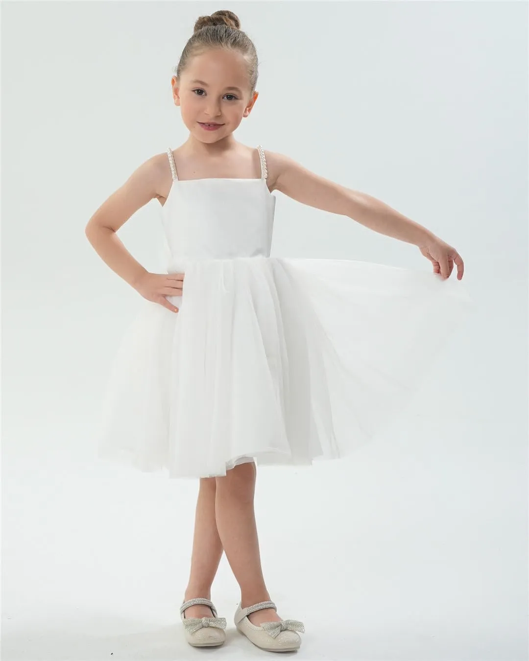 2Bunnies Girls' Pearl-Strap Sleeveless Bow Fit & Flare Dress