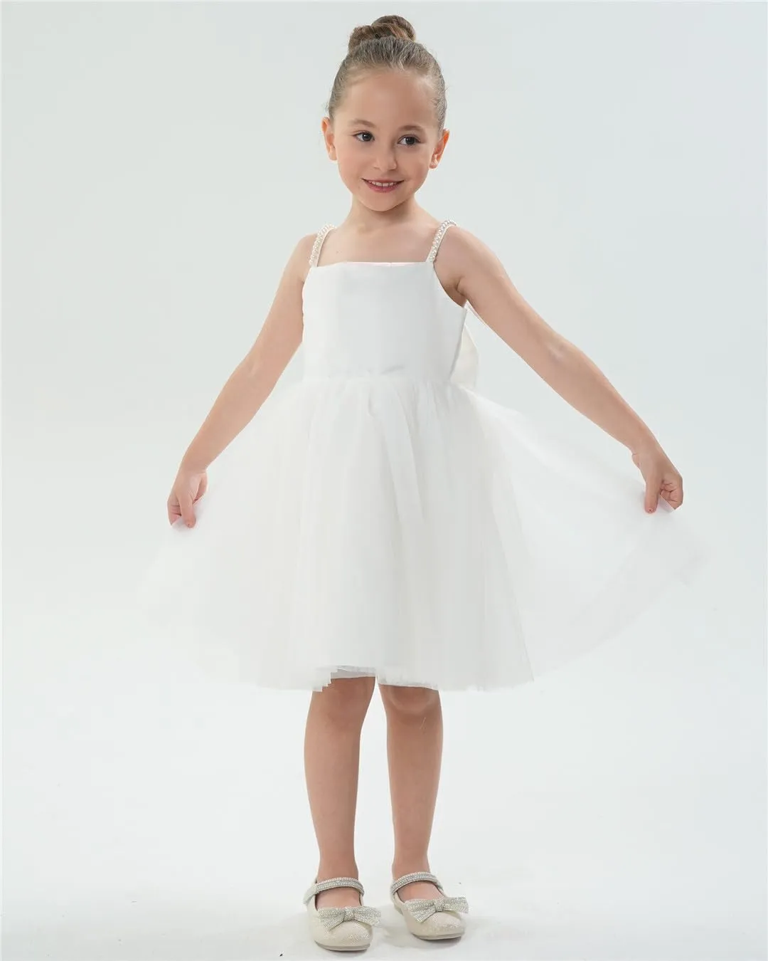 2Bunnies Girls' Pearl-Strap Sleeveless Bow Fit & Flare Dress