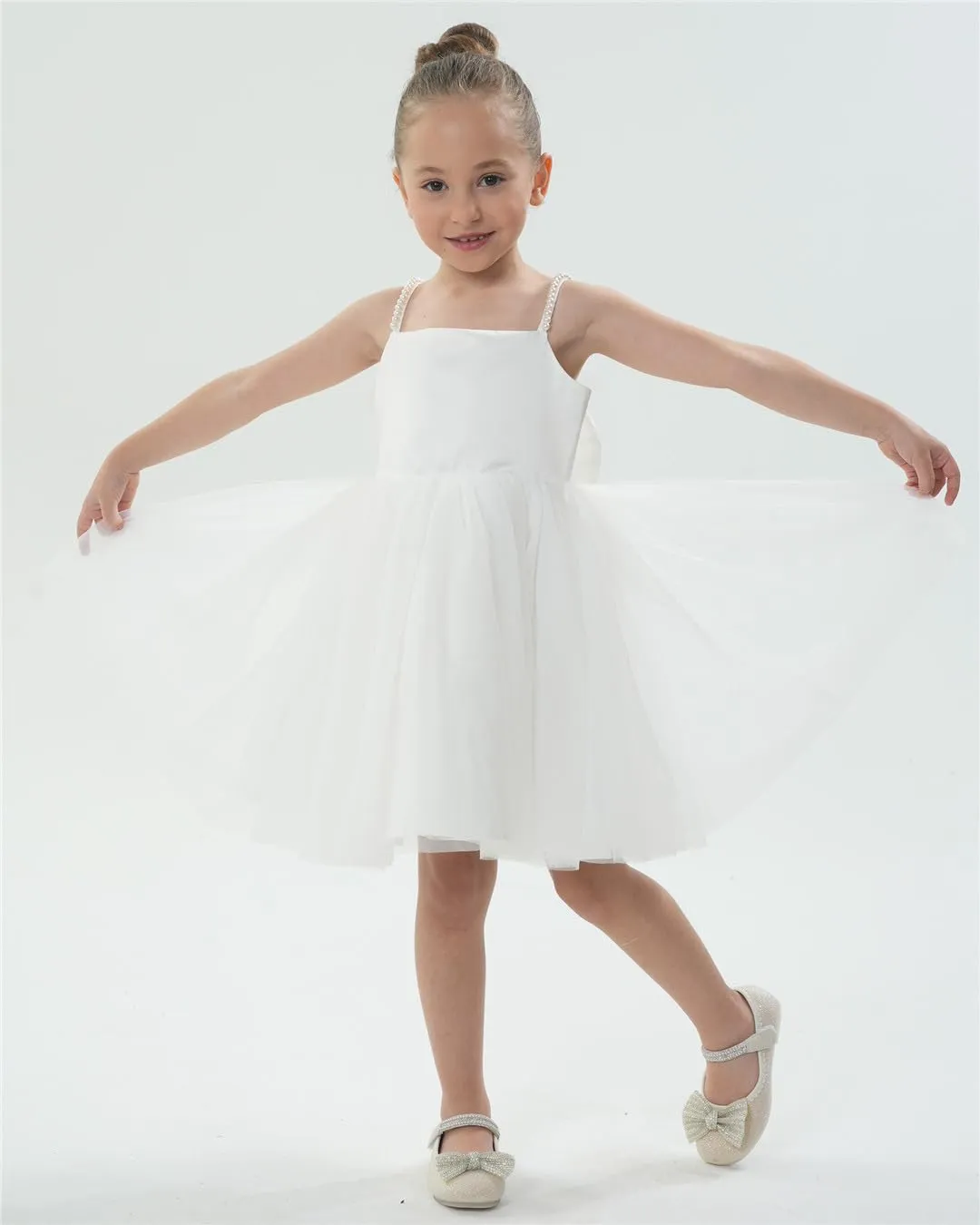 2Bunnies Girls' Pearl-Strap Sleeveless Bow Fit & Flare Dress