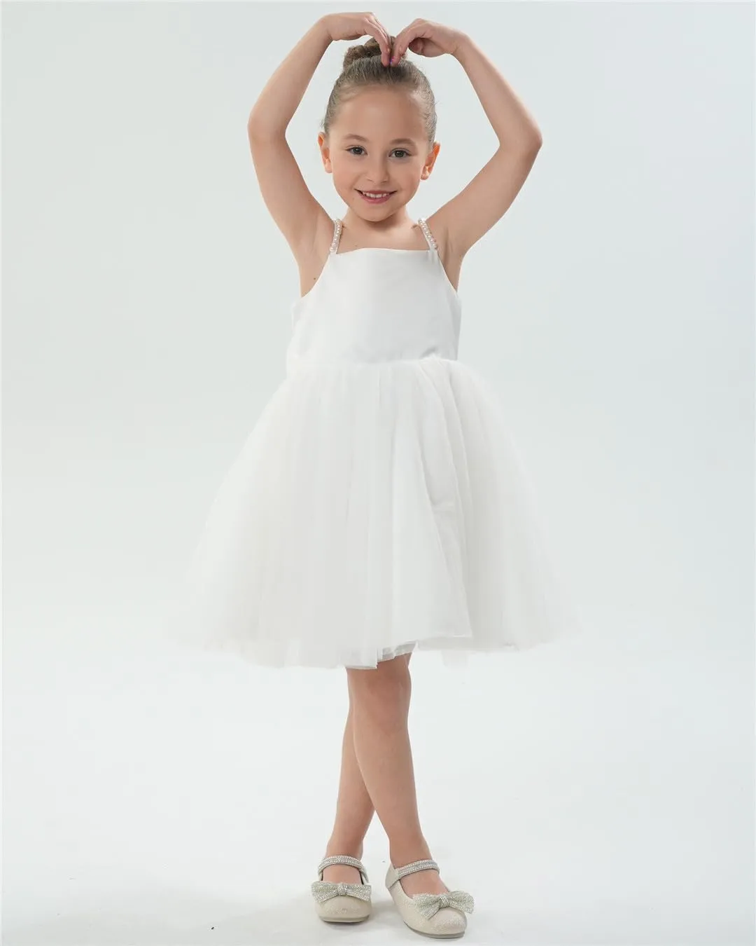 2Bunnies Girls' Pearl-Strap Sleeveless Bow Fit & Flare Dress