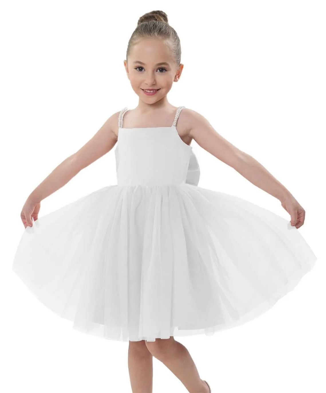 2Bunnies Girls' Pearl-Strap Sleeveless Bow Fit & Flare Dress