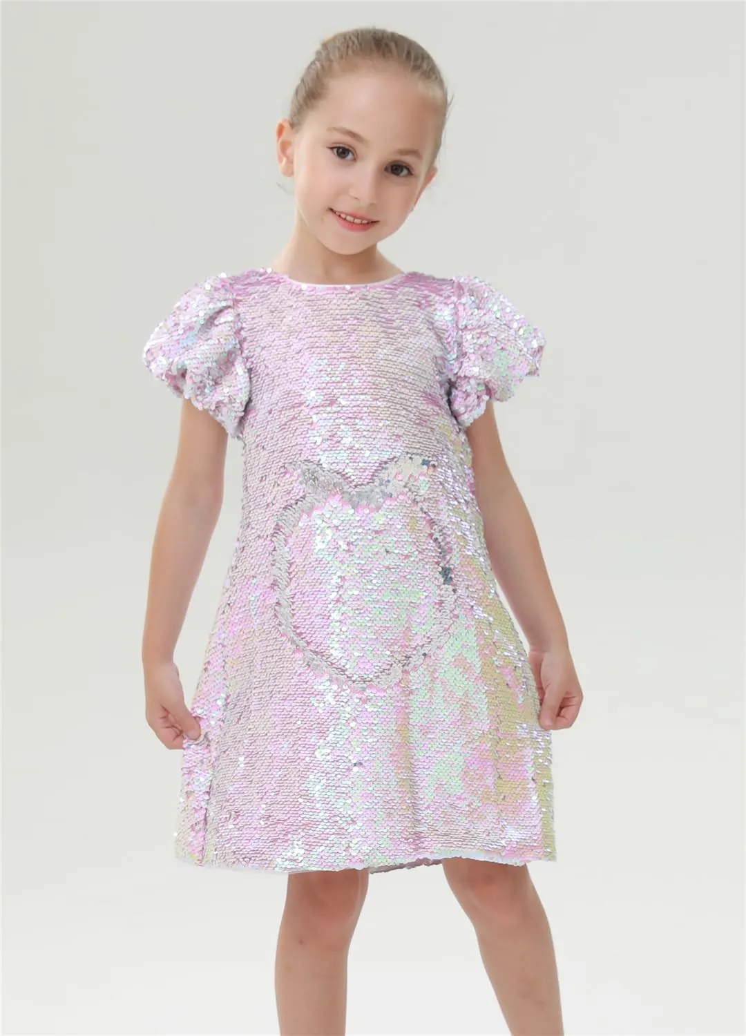 2Bunnies Girls' Reversible Sequin Puff Sleeve Dress