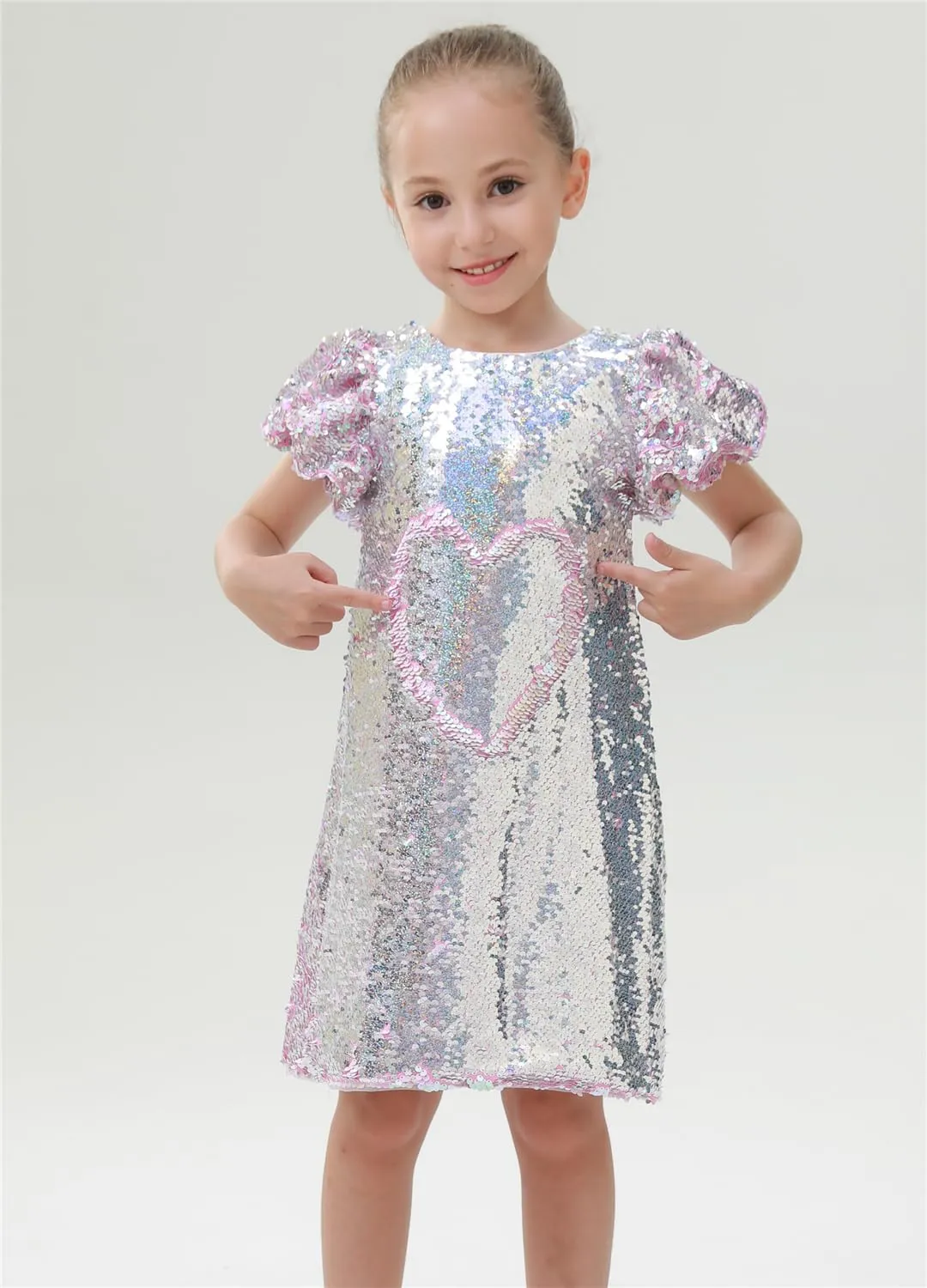 2Bunnies Girls' Reversible Sequin Puff Sleeve Dress