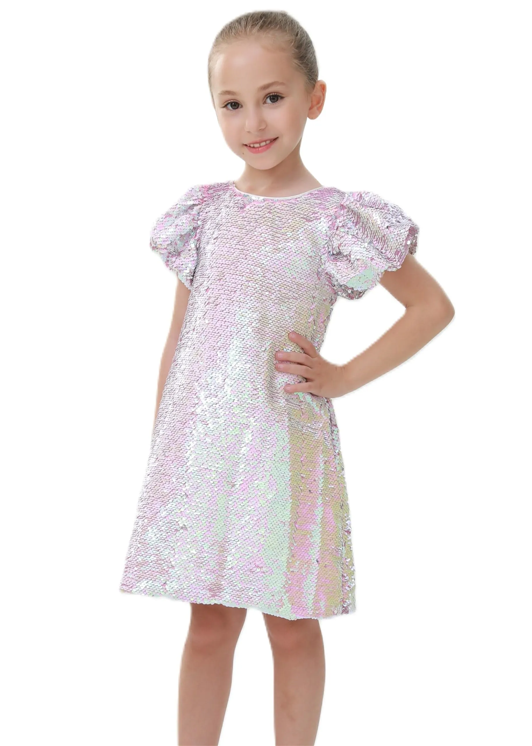 2Bunnies Girls' Reversible Sequin Puff Sleeve Dress