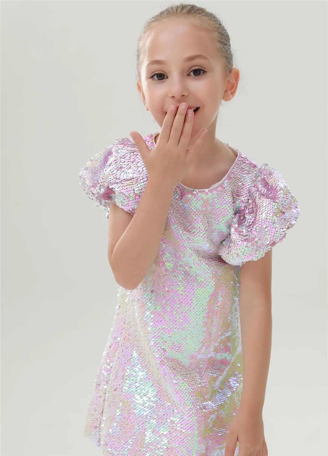 2Bunnies Girls' Reversible Sequin Puff Sleeve Dress
