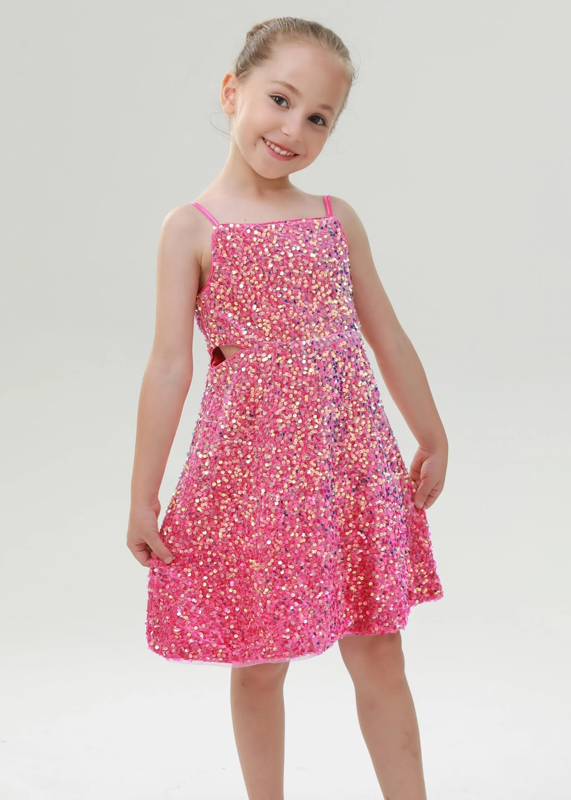 2Bunnies Girls' Side Cut Out Sequin Dress