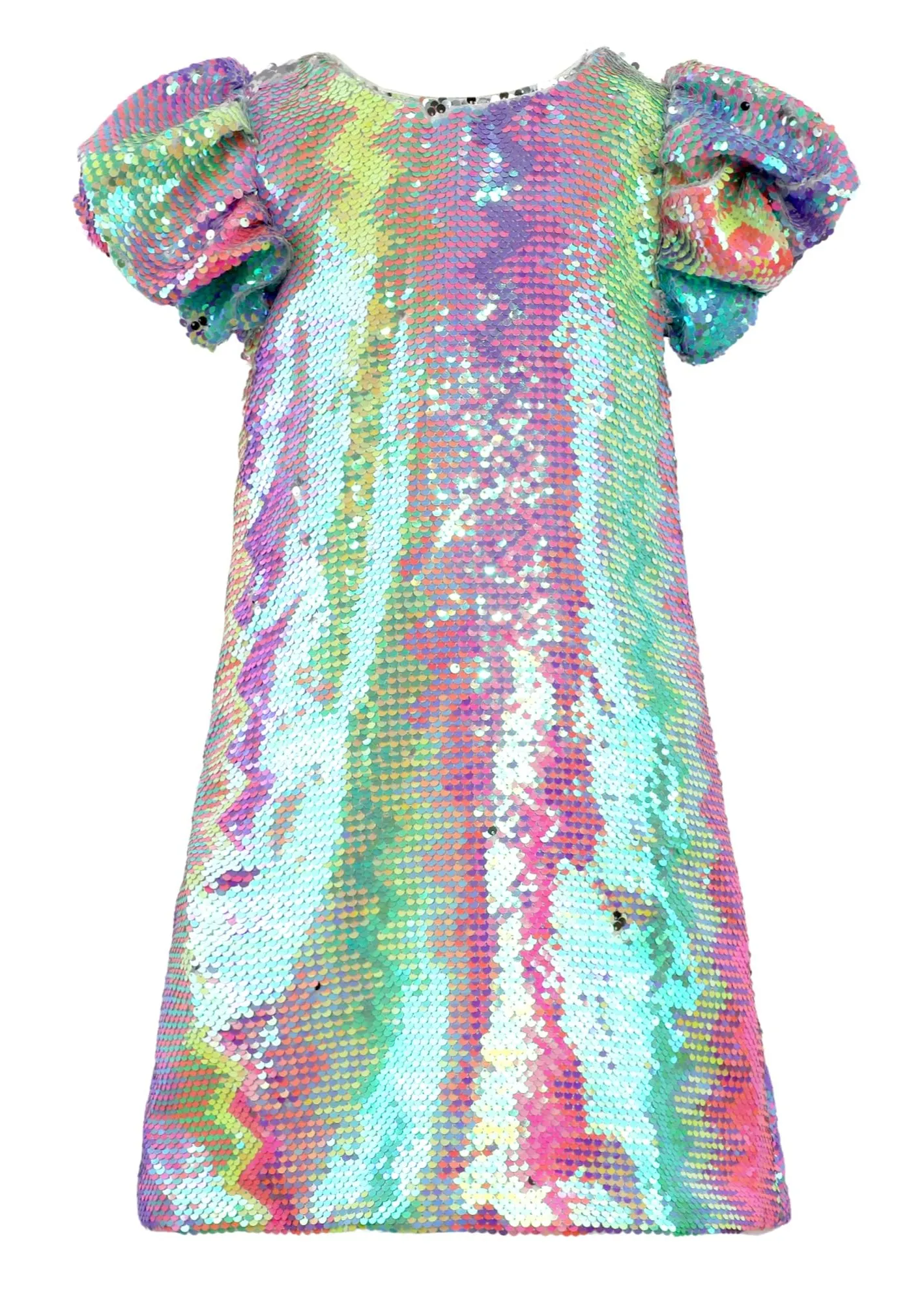 2Bunnies Girls' Spectrum Sparkle Sequin Puff Sleeve Dress