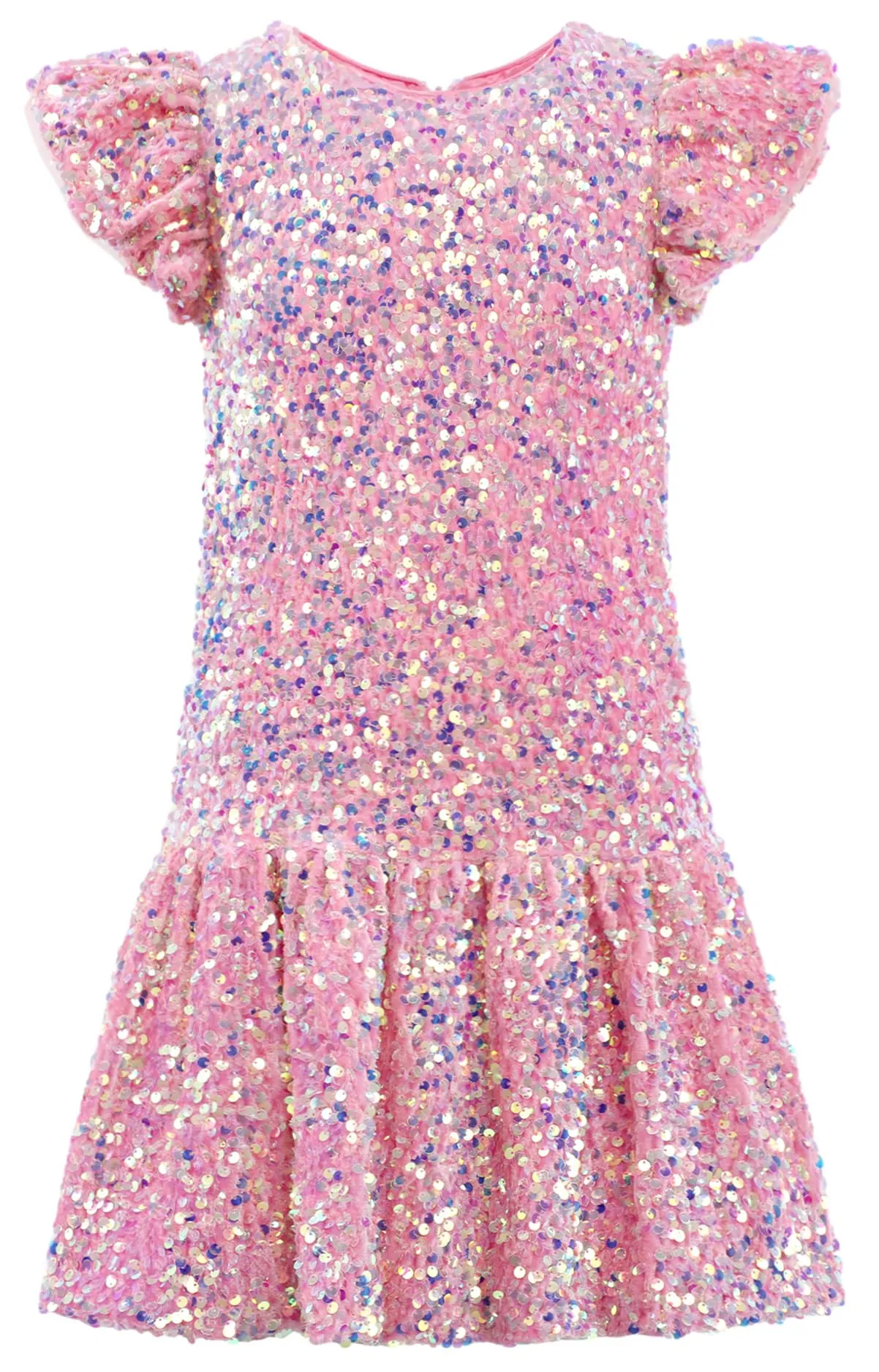 2Bunnies Girls' Velvet Sequin Flutter Sleeve Dress