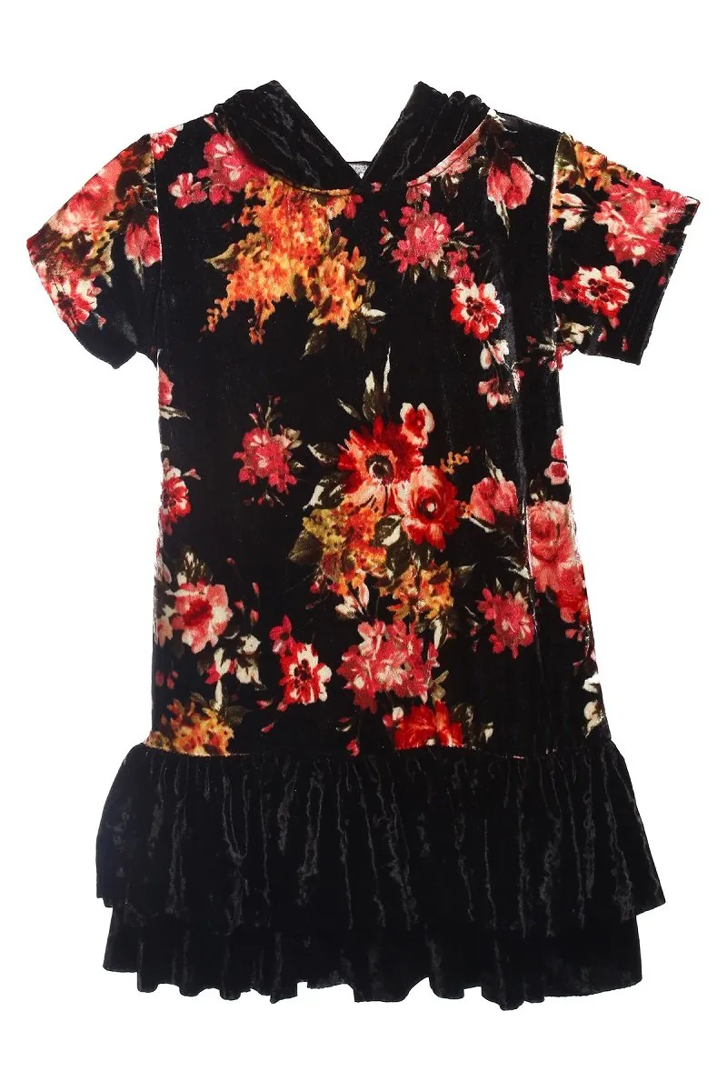 432F Floral Hoodie Ruffle Dress