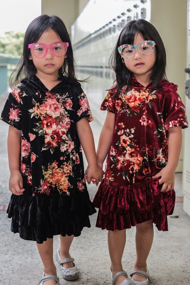 432F Floral Hoodie Ruffle Dress