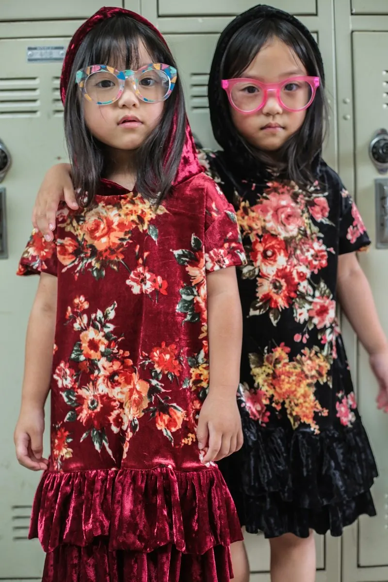 432F Floral Hoodie Ruffle Dress