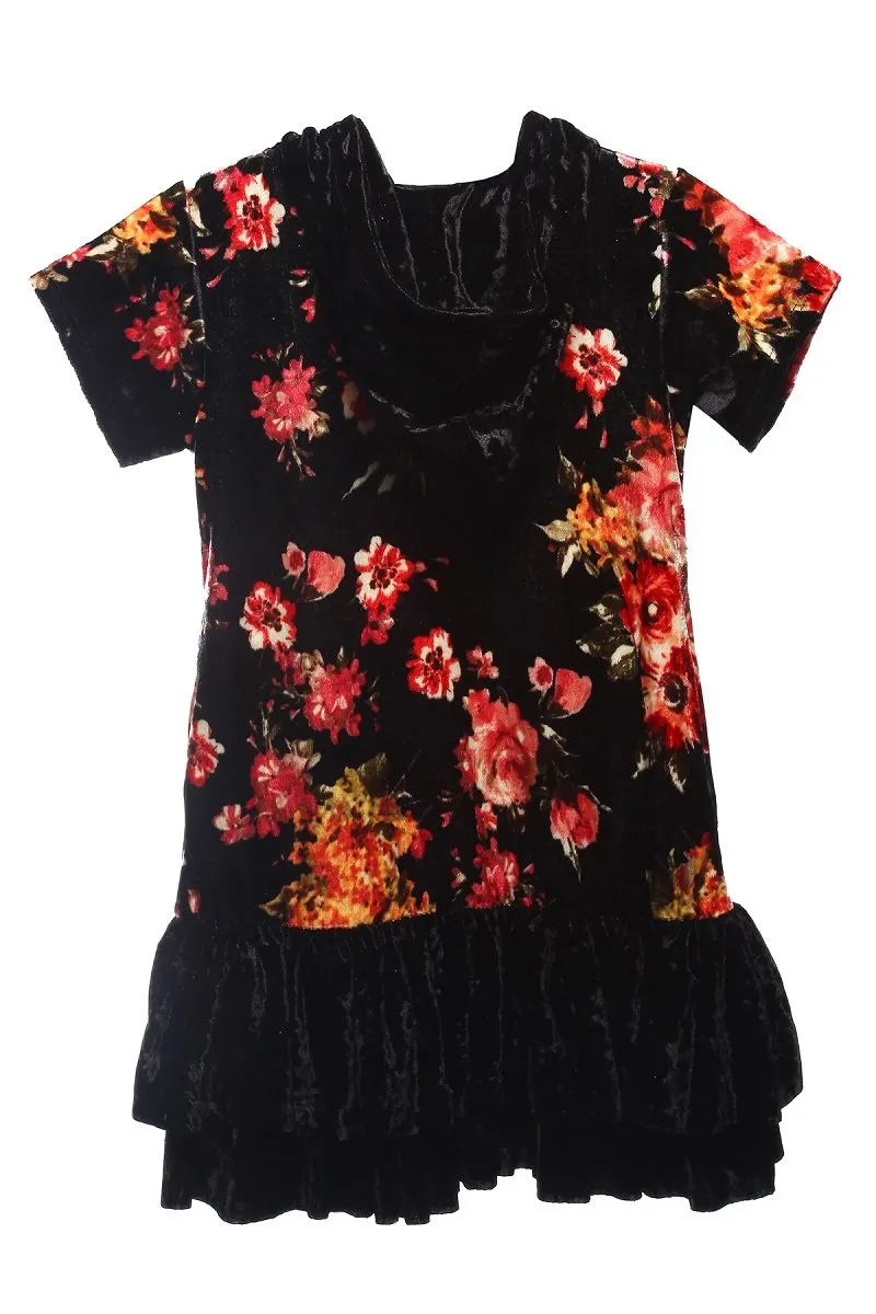 432F Floral Hoodie Ruffle Dress