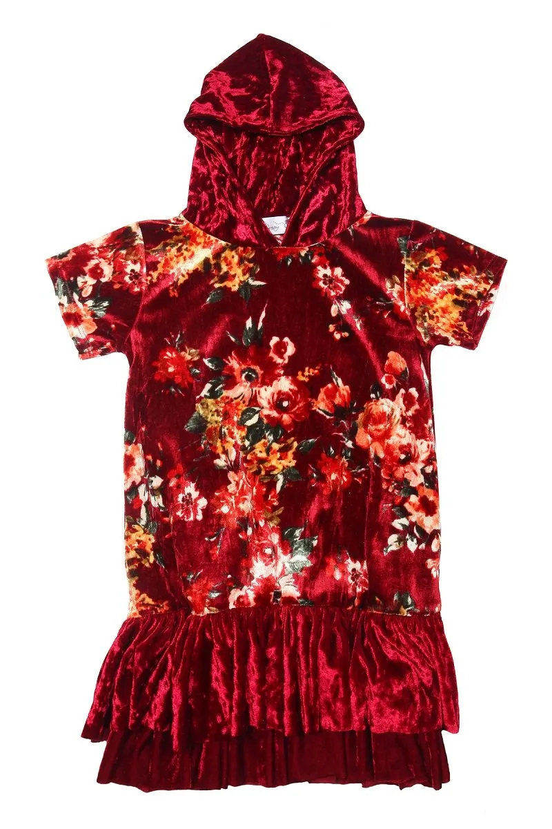 432F Floral Hoodie Ruffle Dress