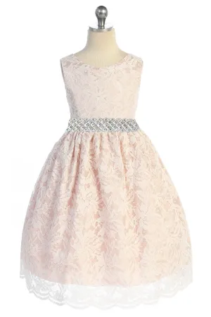 526-E- Lace V Back Bow Plus Size Dress w/ Thick Rhinestone Trim