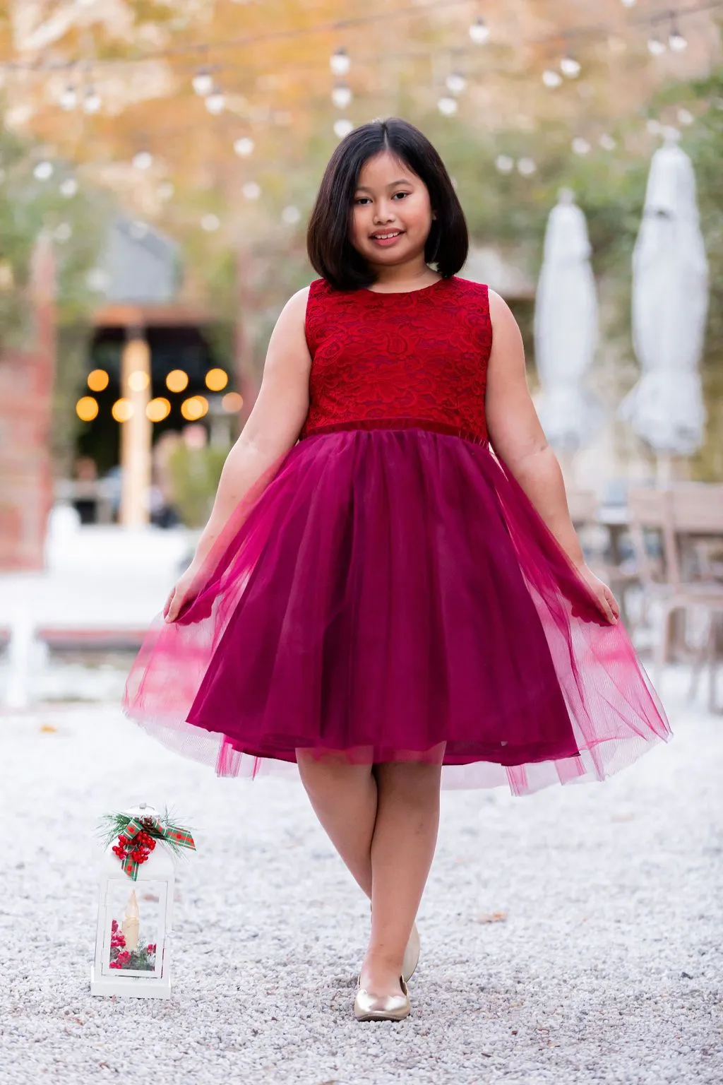 528 - Stretch Lace Tulle Velvet Trim Plus Size Girl Dress