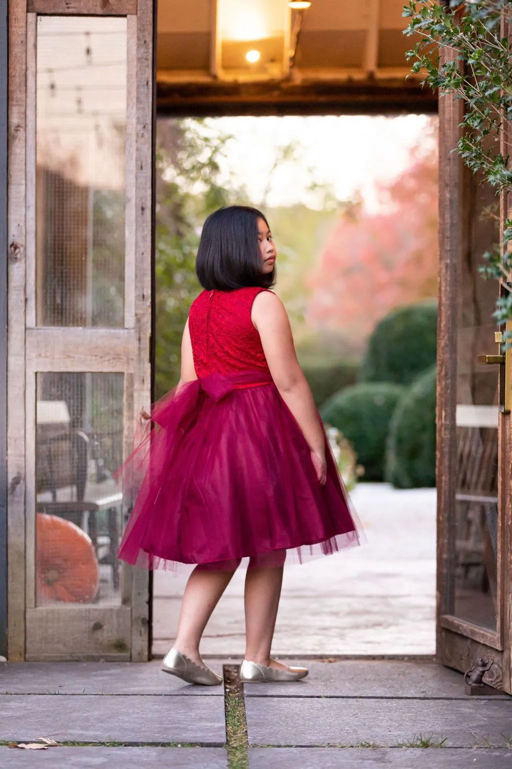 528 - Stretch Lace Tulle Velvet Trim Plus Size Girl Dress