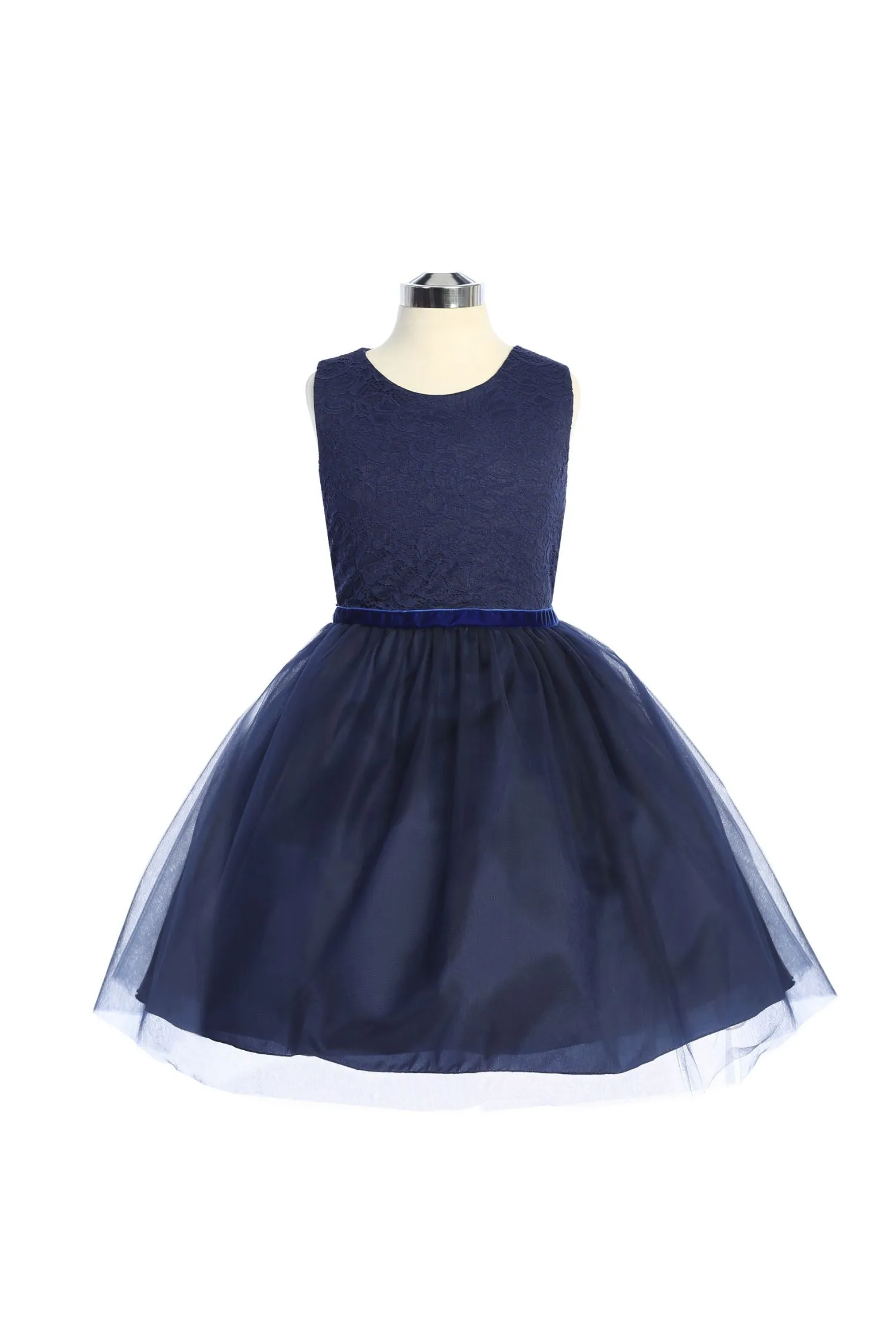 528 - Stretch Lace Tulle Velvet Trim Plus Size Girl Dress