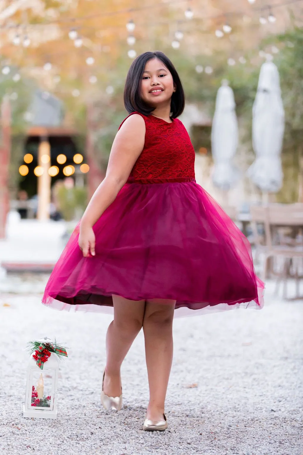 528 - Stretch Lace Tulle Velvet Trim Plus Size Girl Dress