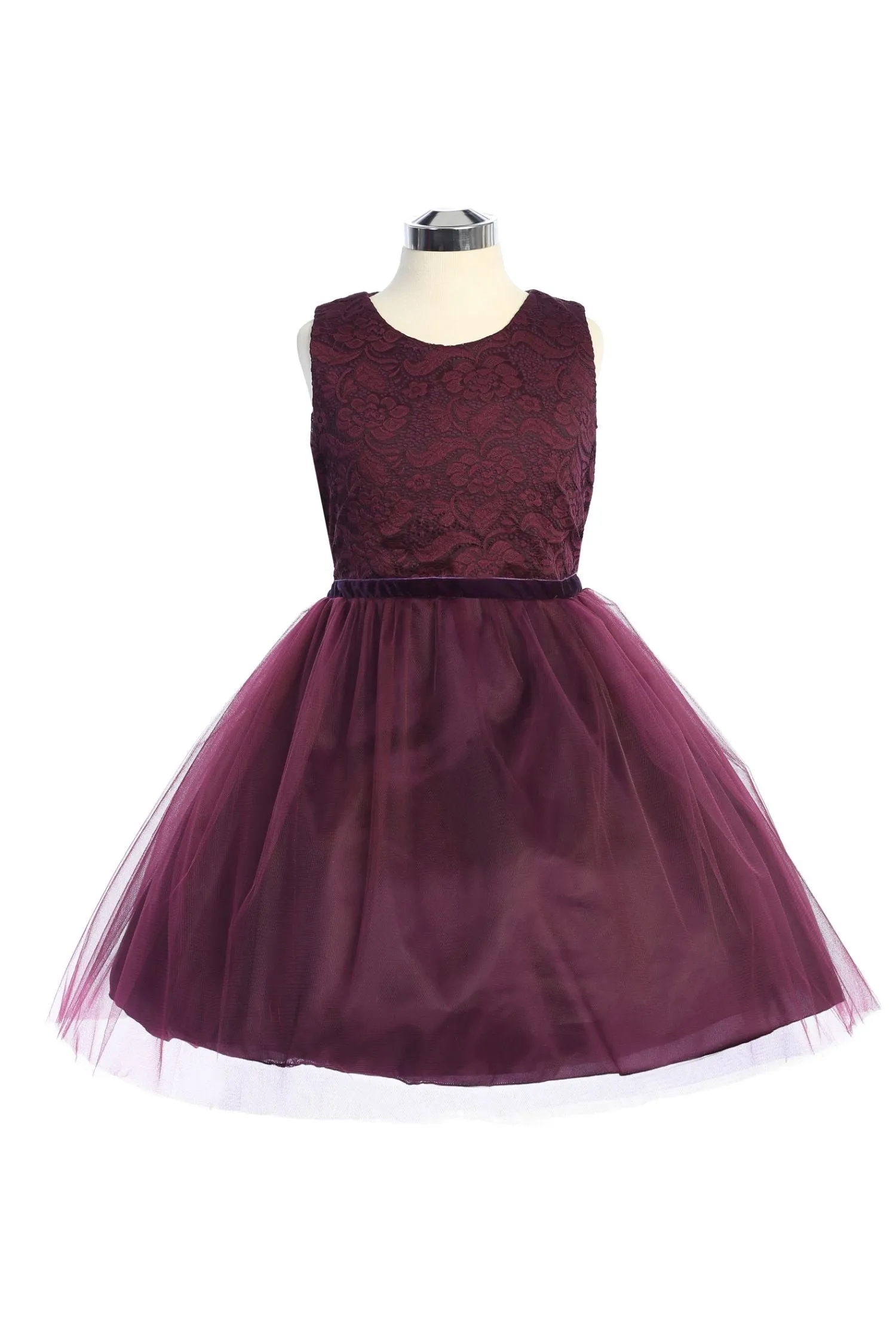 528 - Stretch Lace Tulle Velvet Trim Plus Size Girl Dress